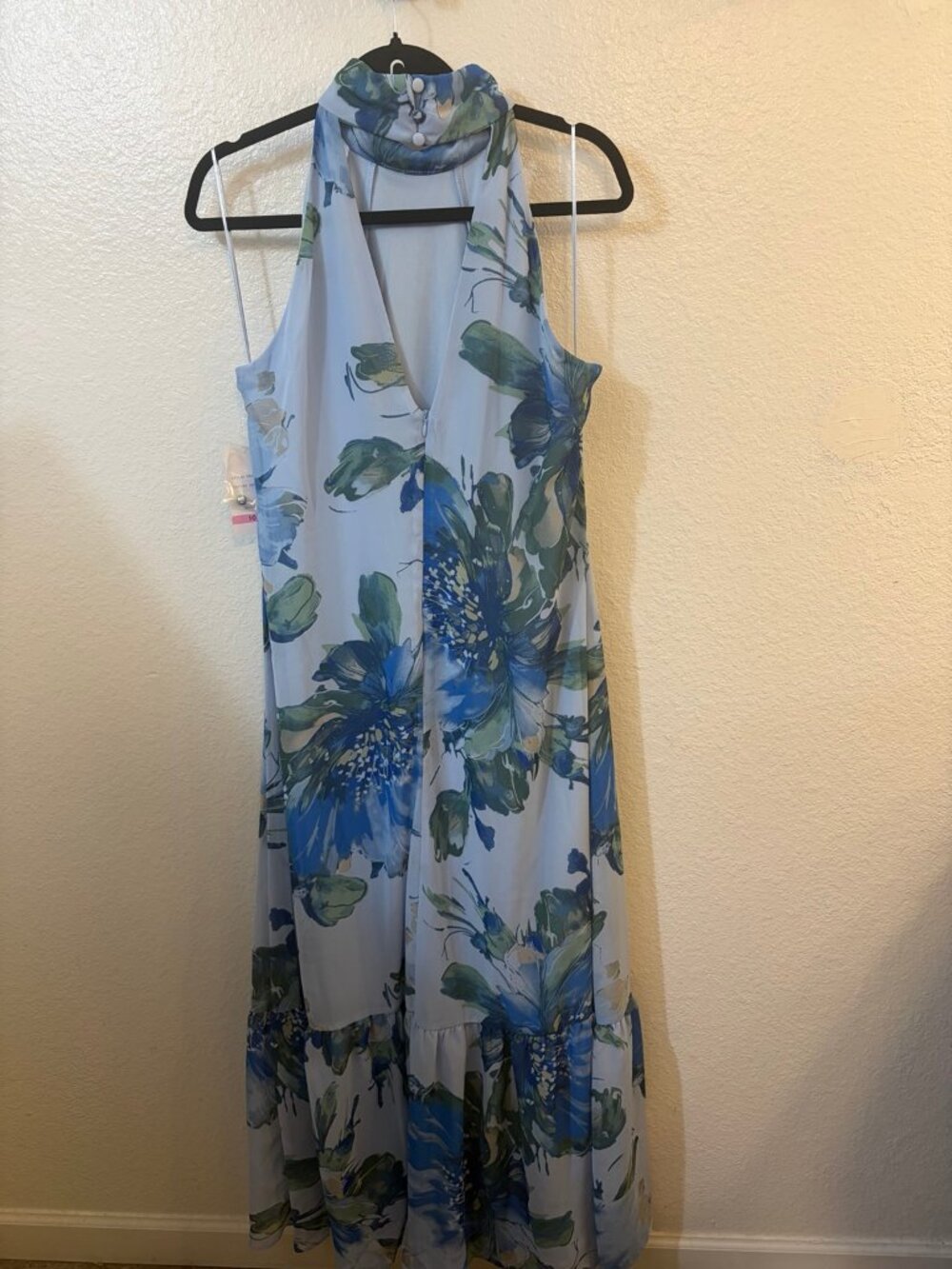 Taylor Women's Blue Floral Chiffon Halter Neck Maxi Dress – Sleeveless Ruffle He - Picture 3 of 5